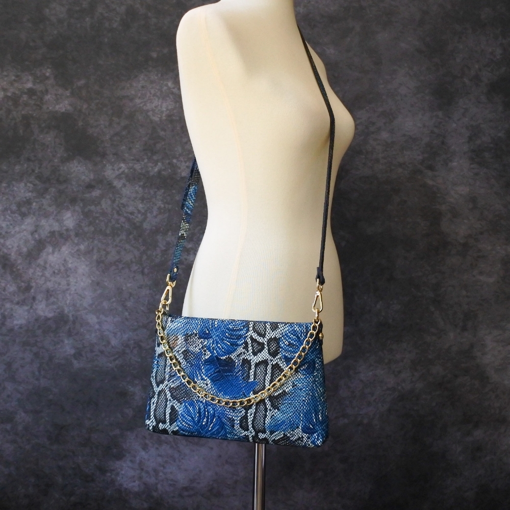 Sarah Burglar Italian Leather Snakeskin Tropical Print Crossbody Bag